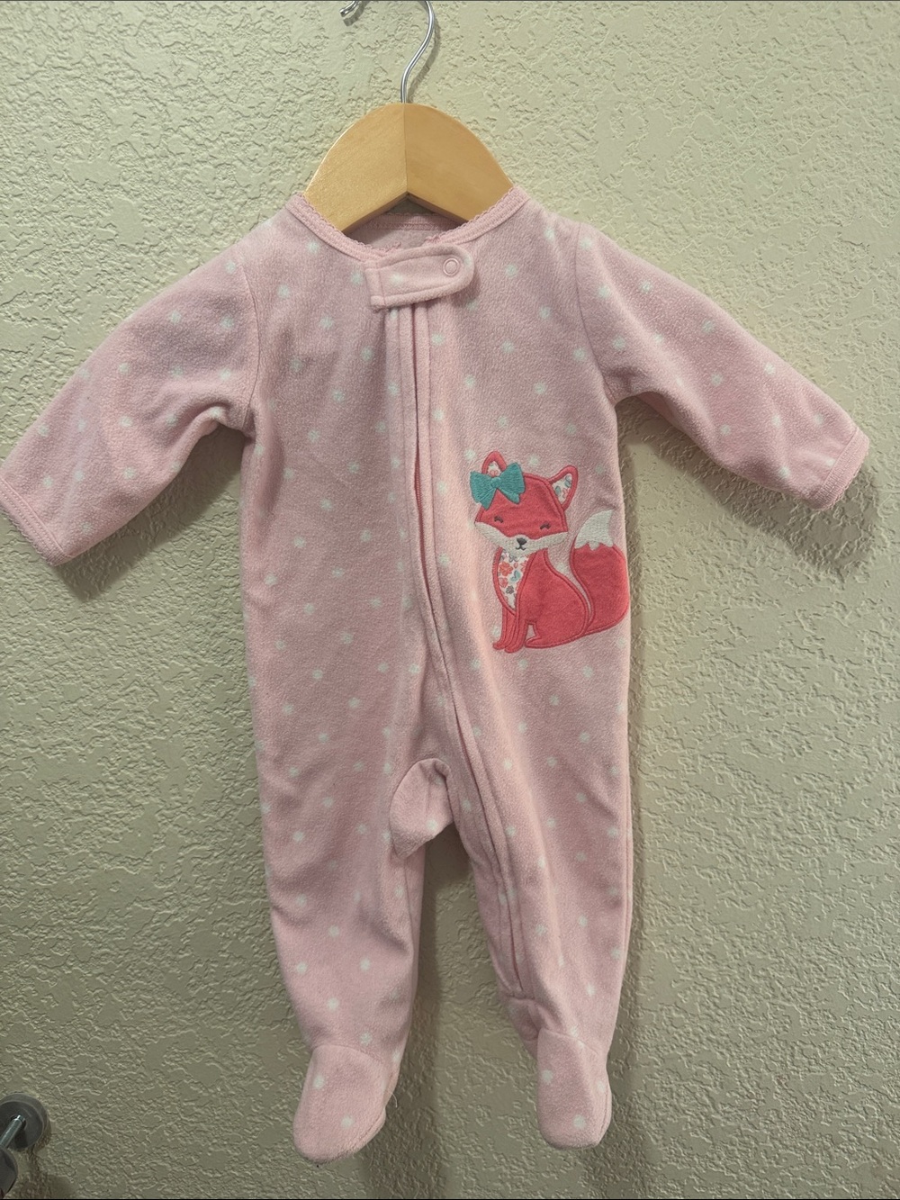 Carter's Pink Polka Dot Footed One-Piece with Fox Appliqué
